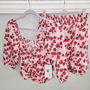 Luv Betsey Ruffle Top & Skirt Set Strawberry Fields NWT Medium